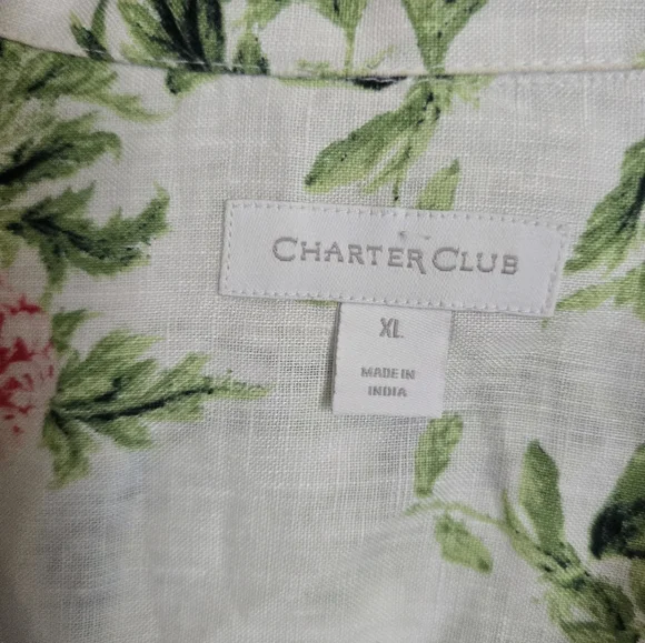 Women's Charter Club Floral Button Front Long sleeve Shirt 100% Linen XL Boho - Picture 6 of 6